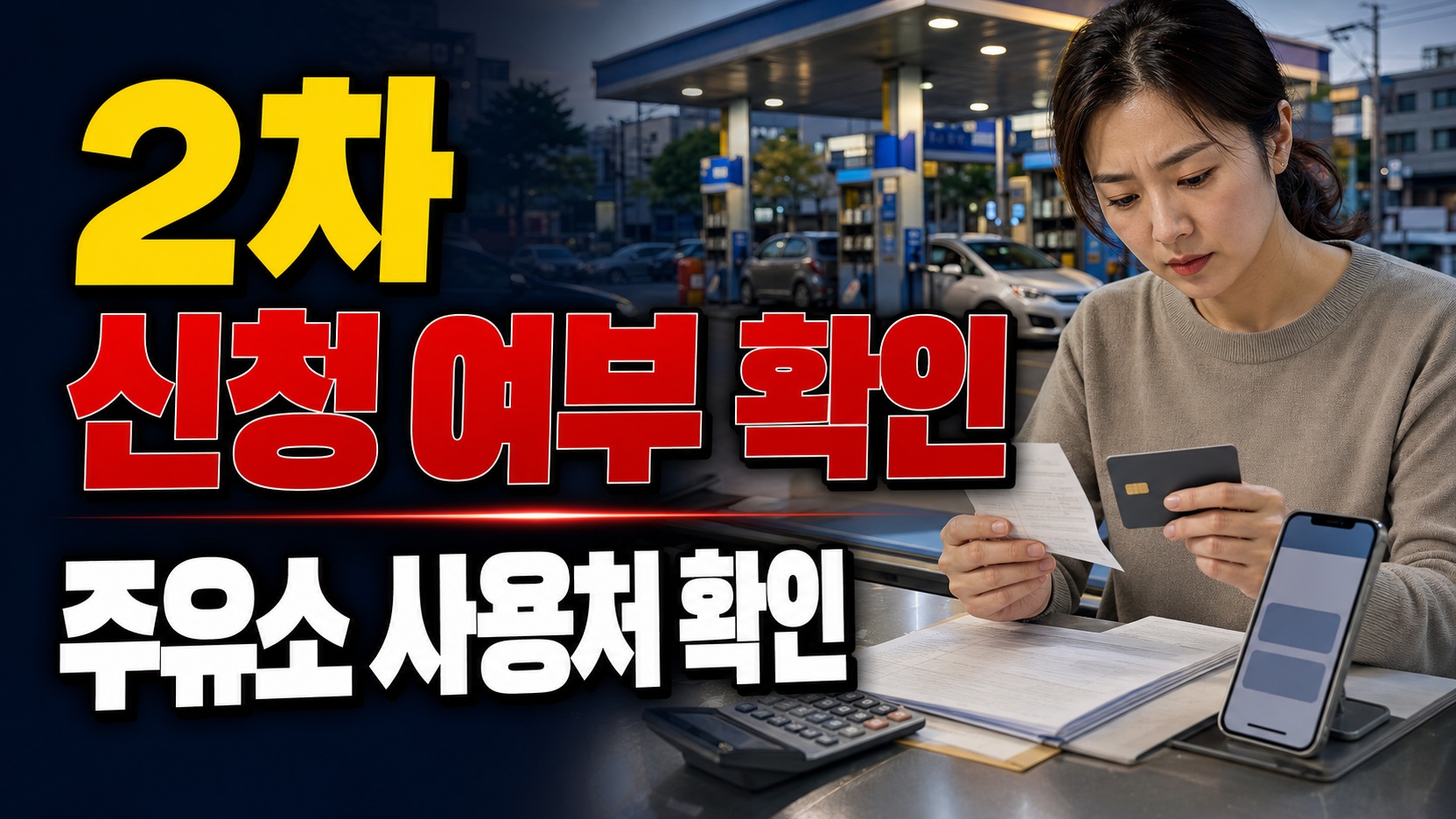 고유가 피해지원금 1차 놓쳤다면? 2차 신청 가능 여부와 주유소 사용처 확인 관련 핵심 정보를 상징적으로 보여주는 썸네일 이미지